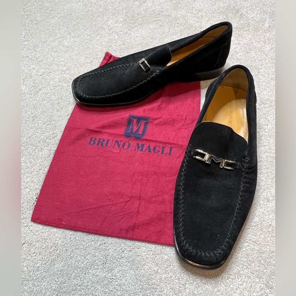Bruno Magli Blaine Black Suede Loafer with M Logo Size 9.5